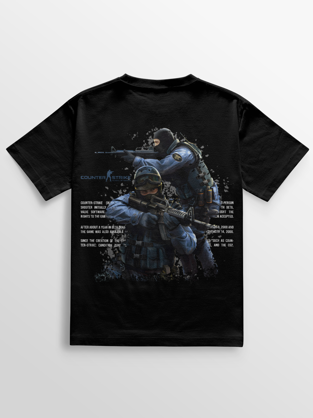 Camiseta CT & TR Agent Counter Strike Global Offensive com estampa DTF vibrante dos agentes, feita em 100% algodão penteado, modelagem ajustada e costura reforçada para estilo e durabilidade no dia a dia gamer.