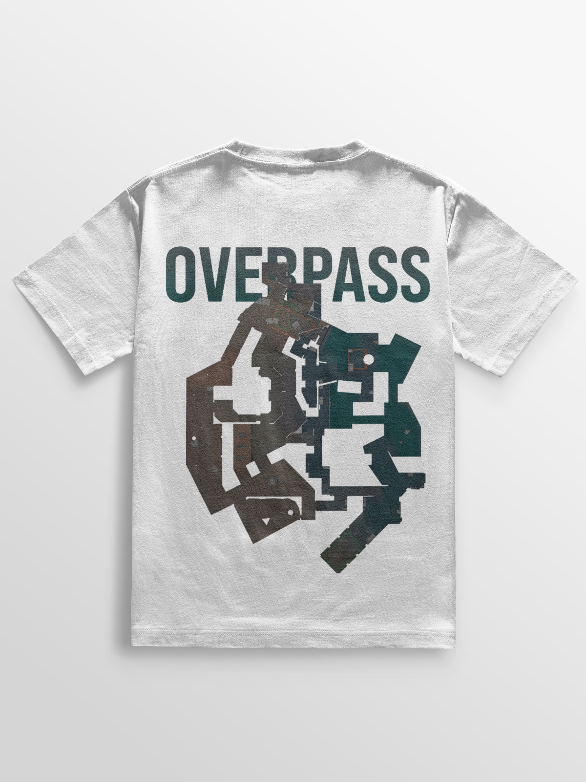 Camiseta estilizada com o mapa Overpass do CS estampado em DTF, disponível em variações preta e branca. Confeccionada em algodão penteado, com corte ajustado ao corpo e costuras reforçadas.
