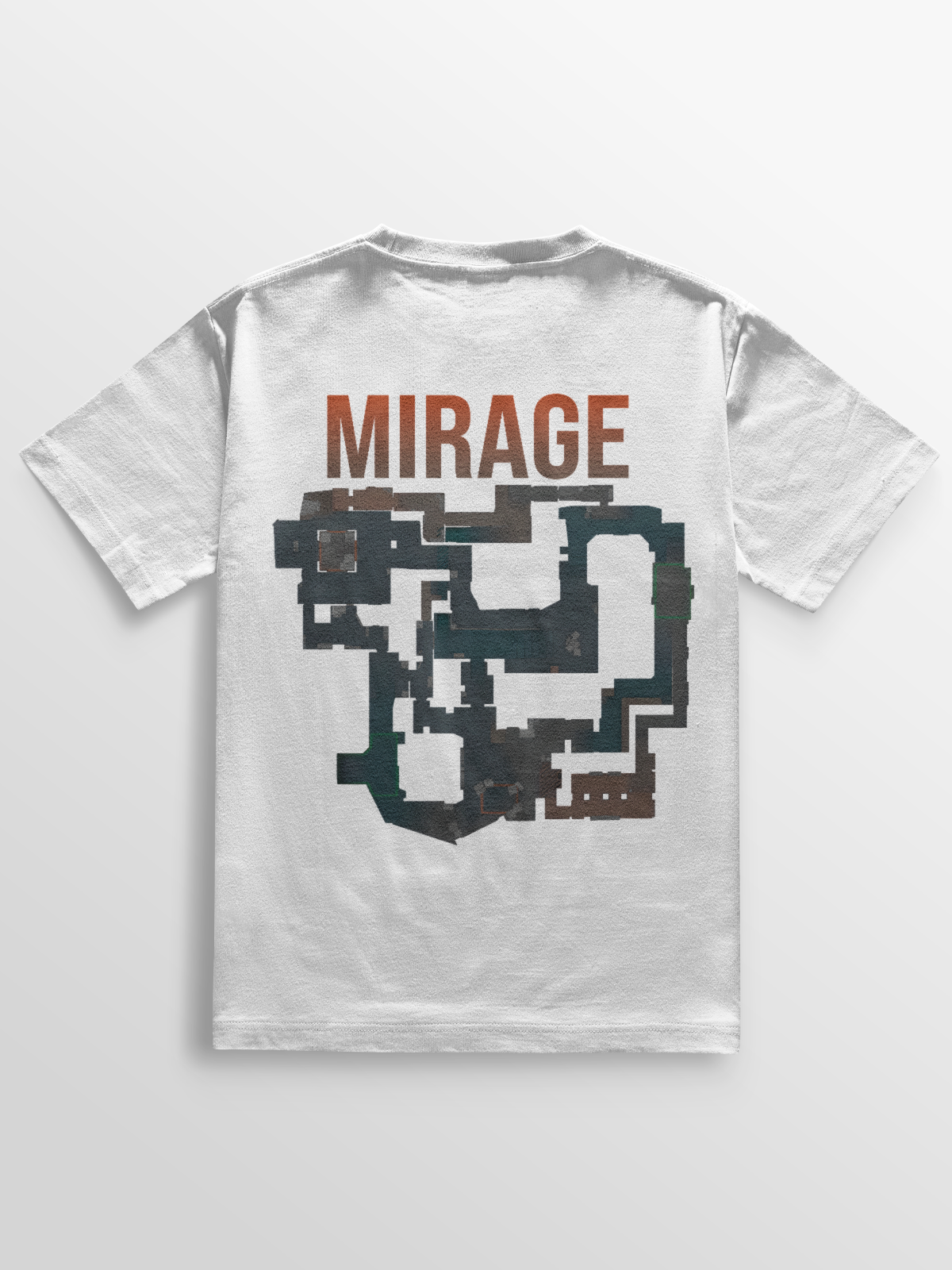 Camiseta com estampa DTF do mapa Mirage de Counter-Strike. Feita em algodão penteado com acabamento reforçado, ideal para jogadores que carregam o game no visual.