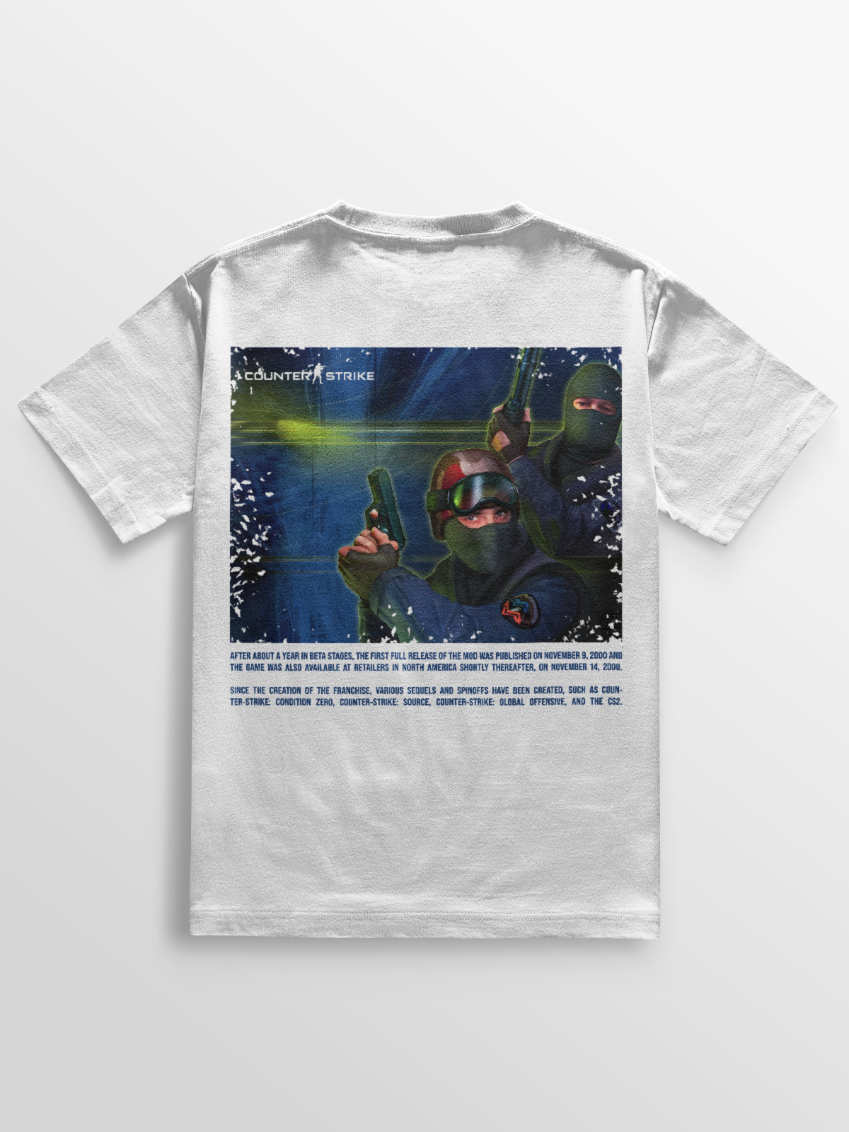 Camiseta gamer Counter Strike 1.6 Main Menu, com estampa DTF de alta definição dos agentes CT e TR. Feita em algodão penteado 170g/m², modelagem ajustada e acabamento reforçado. Ideal para fãs do FPS clássico.