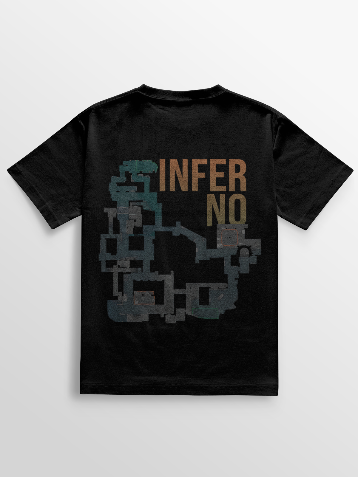 Camiseta com estampa de alta definição do mapa Inferno de Counter-Strike. Confeccionada em algodão penteado, com costura reforçada e visual ideal para quem vive o jogo dentro e fora do servidor.