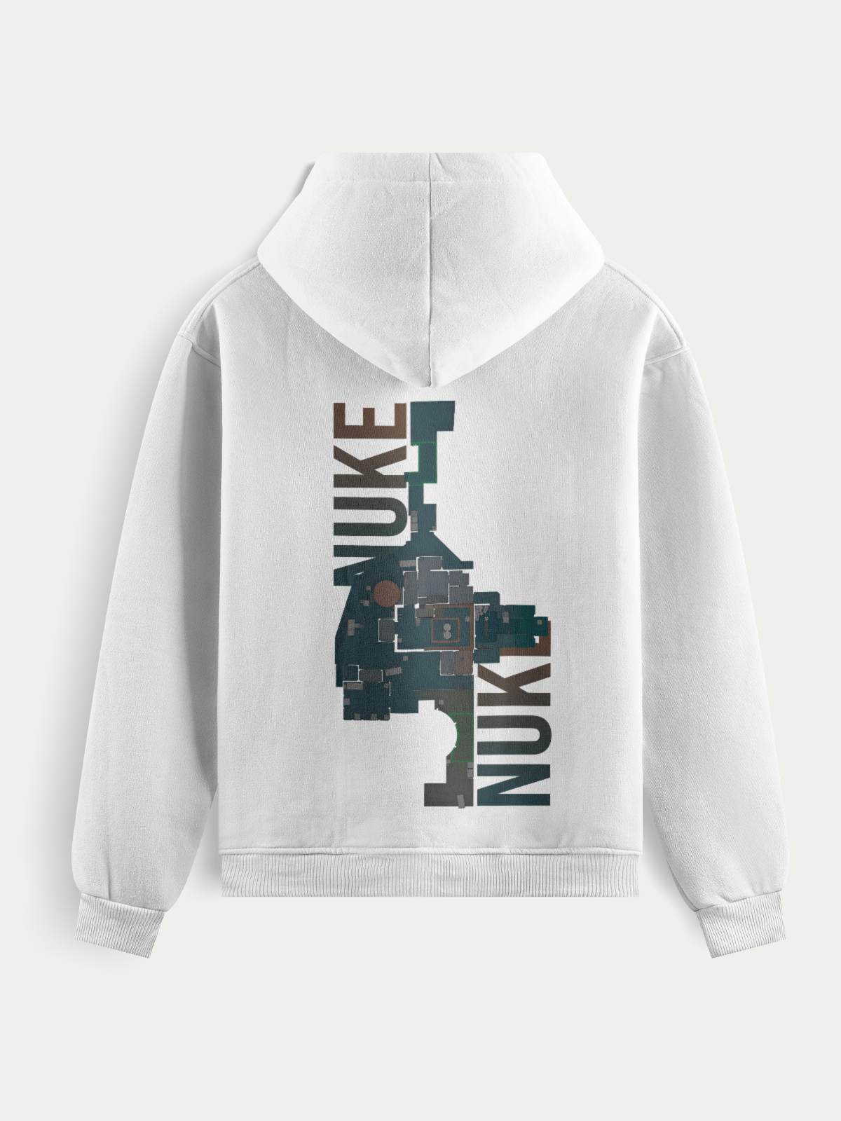 Moletom com estampa do mapa Nuke do Counter-Strike. Tecido macio e durável, ideal para gamers que valorizam estilo e referência tática no dia a dia.