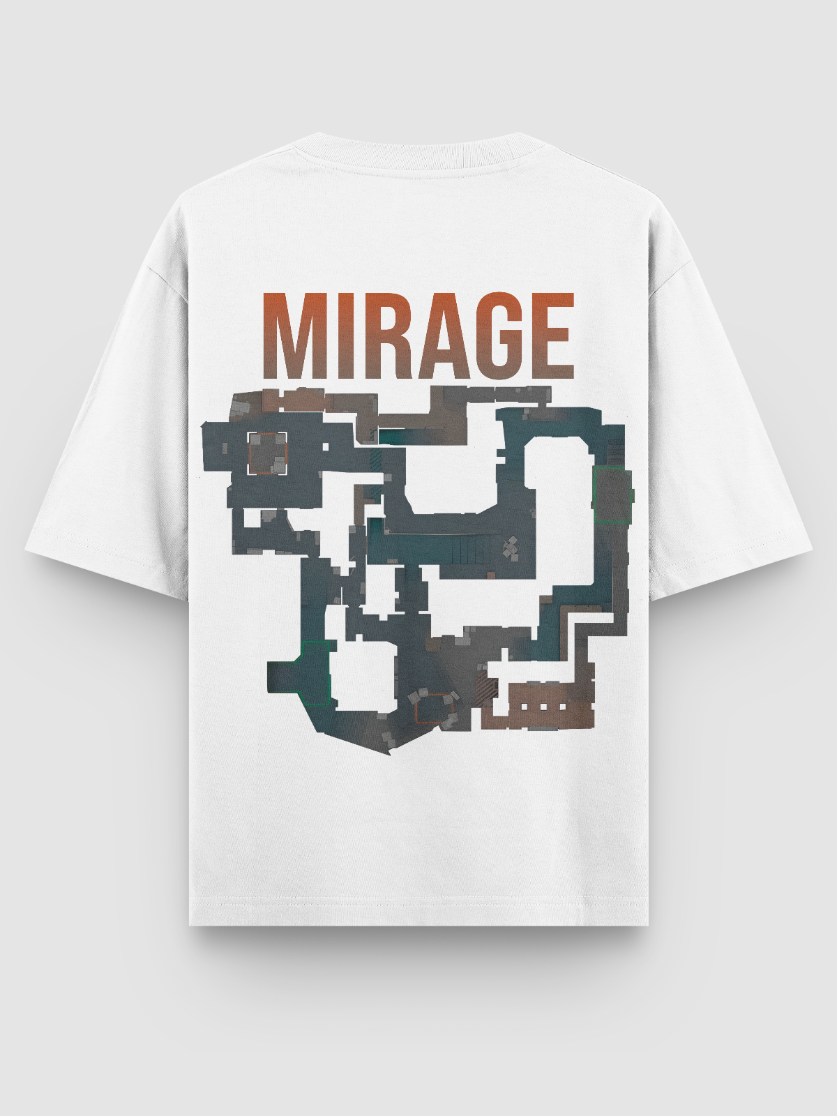 Camiseta com estampa DTF do mapa Mirage de Counter-Strike. Feita em algodão penteado com acabamento reforçado, ideal para jogadores que carregam o game no visual.