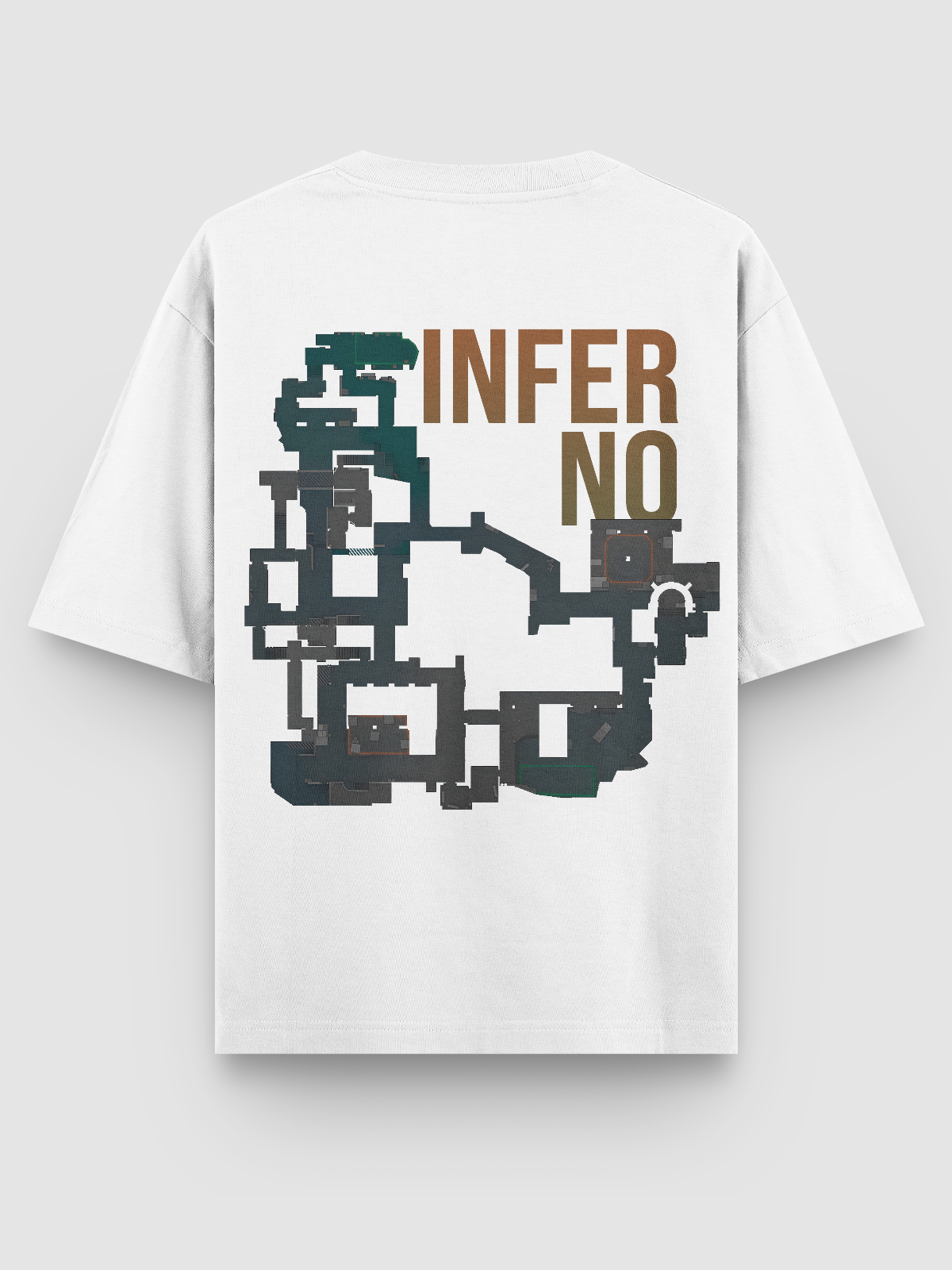Camiseta com estampa de alta definição do mapa Inferno de Counter-Strike. Confeccionada em algodão penteado, com costura reforçada e visual ideal para quem vive o jogo dentro e fora do servidor.