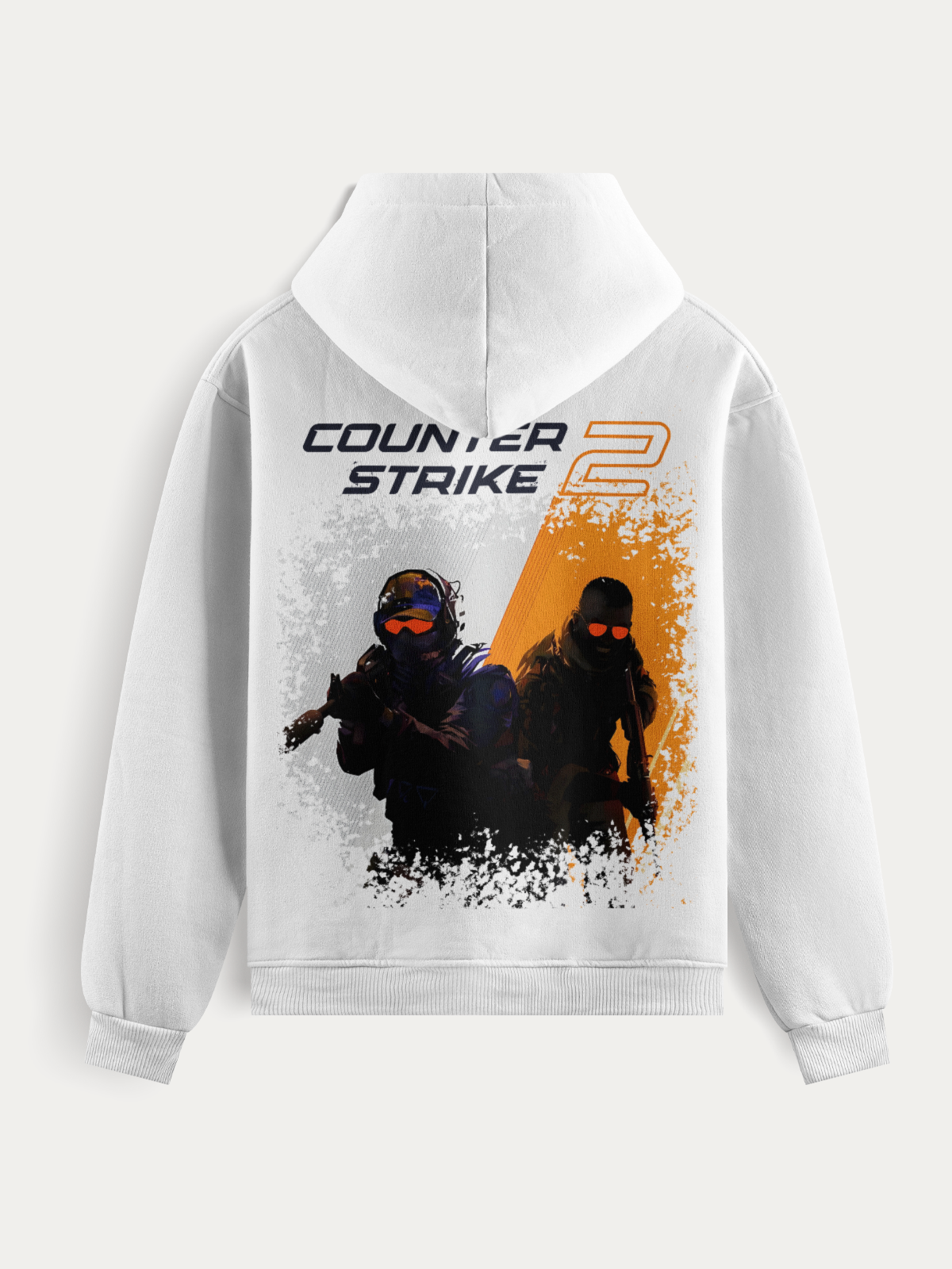 Moletom preto e branco com estampa crackled dos agentes CT e TR do jogo Counter Strike 2, em material de alta qualidade e estampa DTF resistente.