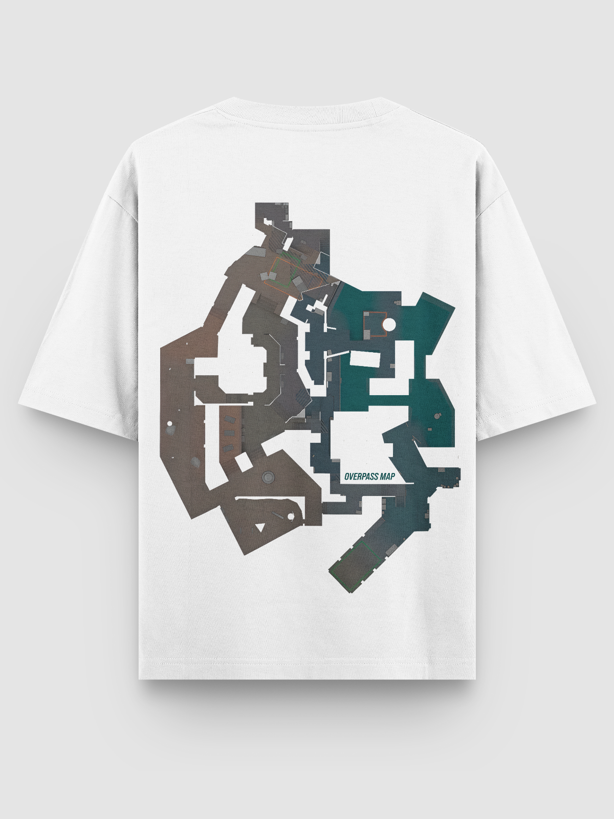 Camiseta estilizada com o mapa Overpass do CS estampado em DTF, disponível em variações preta e branca. Confeccionada em algodão penteado, com corte ajustado ao corpo e costuras reforçadas.