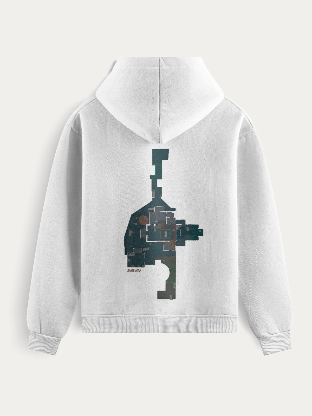 Moletom com estampa do mapa Nuke do Counter-Strike. Tecido macio e durável, ideal para gamers que valorizam estilo e referência tática no dia a dia.