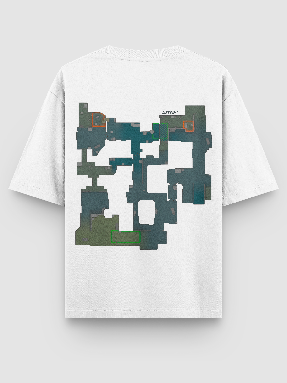 Camiseta Counter Strike Dust II, confeccionada em algodão penteado fio 30.1, com estampa DTF de alta definição reproduzindo o layout icônico do mapa, unindo resistência, conforto e o orgulho de vestir um clássico gamer.
