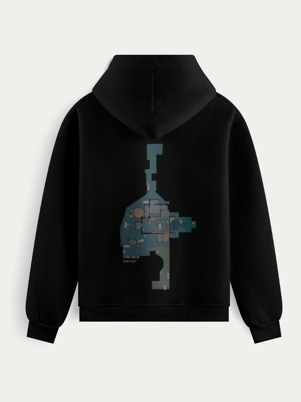 Moletom com estampa do mapa Nuke do Counter-Strike. Tecido macio e durável, ideal para gamers que valorizam estilo e referência tática no dia a dia.