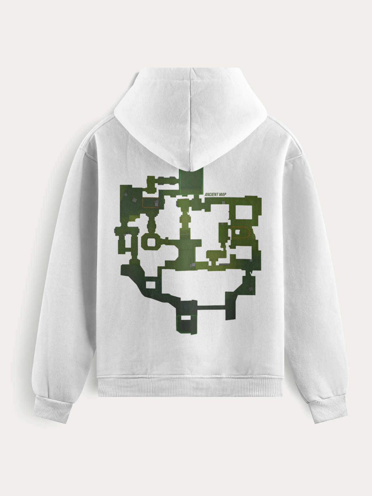 Moletom gamer com estampa do mapa Ancient de Counter-Strike, disponível em preto ou branco, ideal para fãs do game que buscam conforto e identidade no estilo.