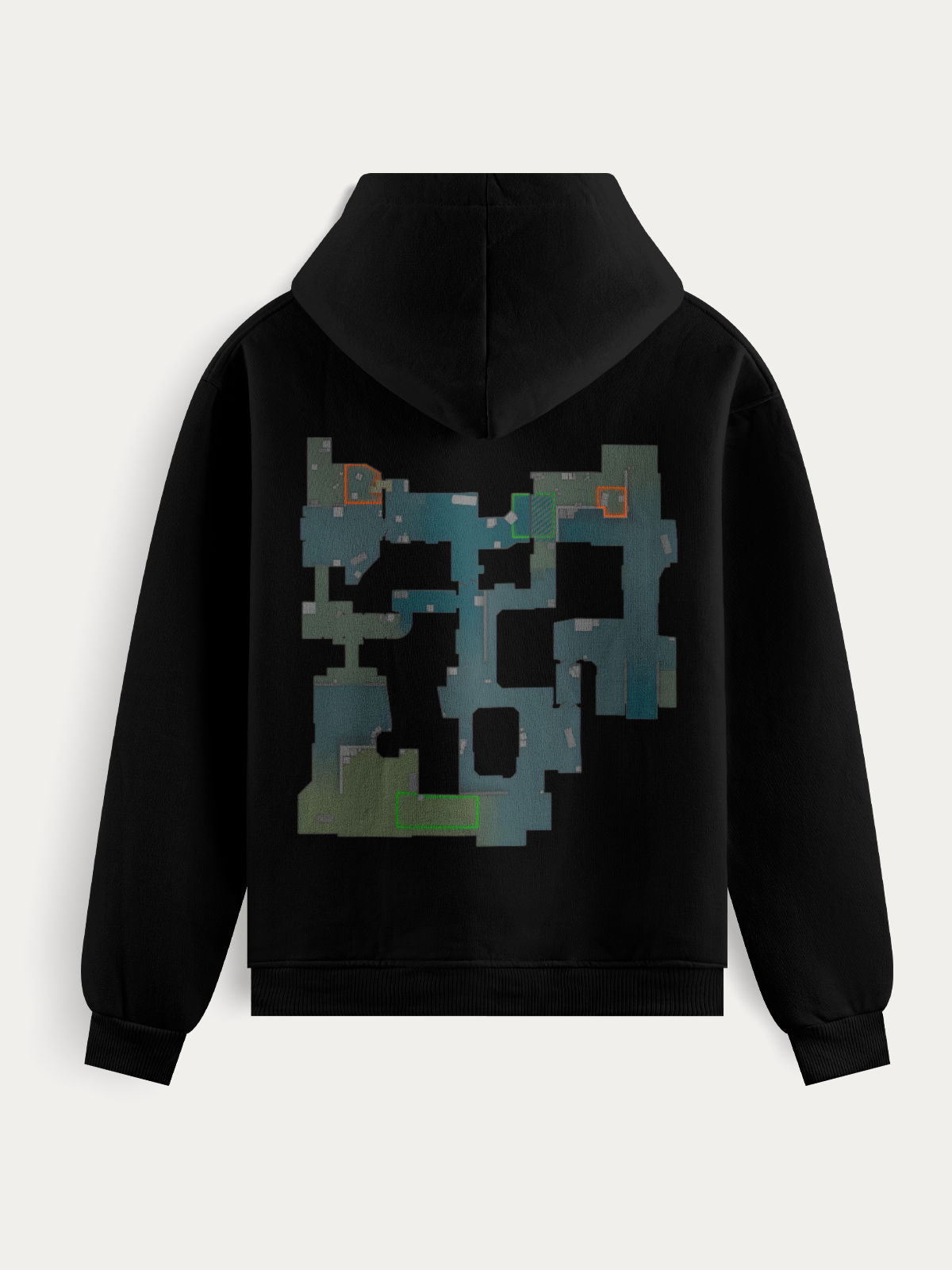 Moletom com estampa em DTF do mapa Dust II, ícone do jogo Counter Strike. Design detalhado e tecido de alta qualidade para estilo e conforto em qualquer ocasião.