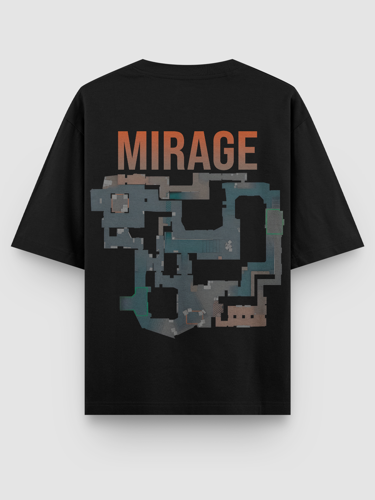 Camiseta com estampa DTF do mapa Mirage de Counter-Strike. Feita em algodão penteado com acabamento reforçado, ideal para jogadores que carregam o game no visual.