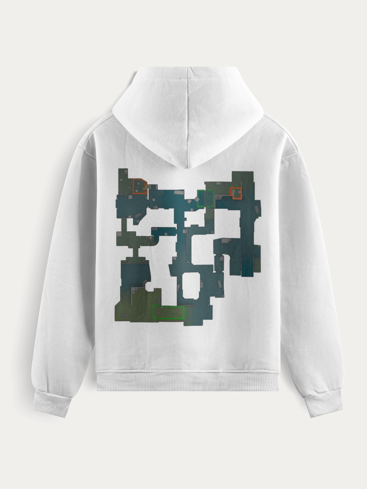 Moletom com estampa em DTF do mapa Dust II, ícone do jogo Counter Strike. Design detalhado e tecido de alta qualidade para estilo e conforto em qualquer ocasião.
