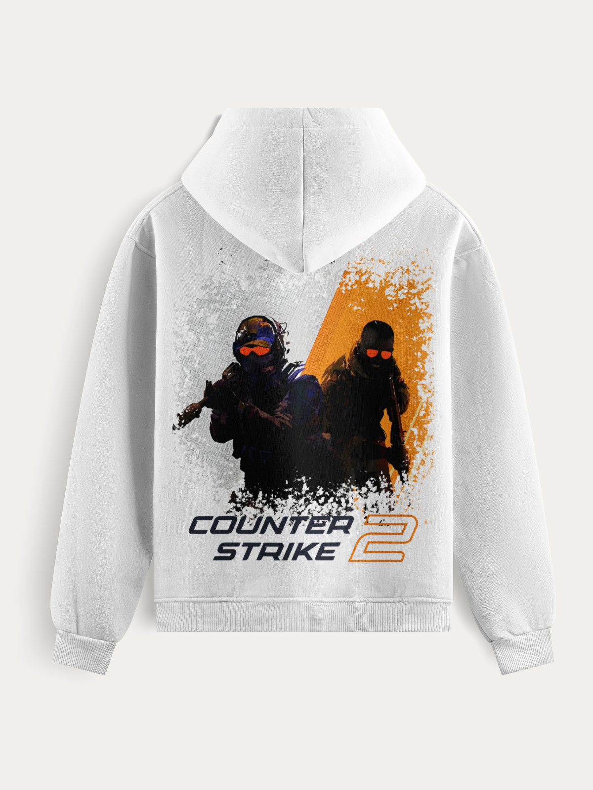 Moletom preto e branco com estampa crackled dos agentes CT e TR do jogo Counter Strike 2, em material de alta qualidade e estampa DTF resistente.